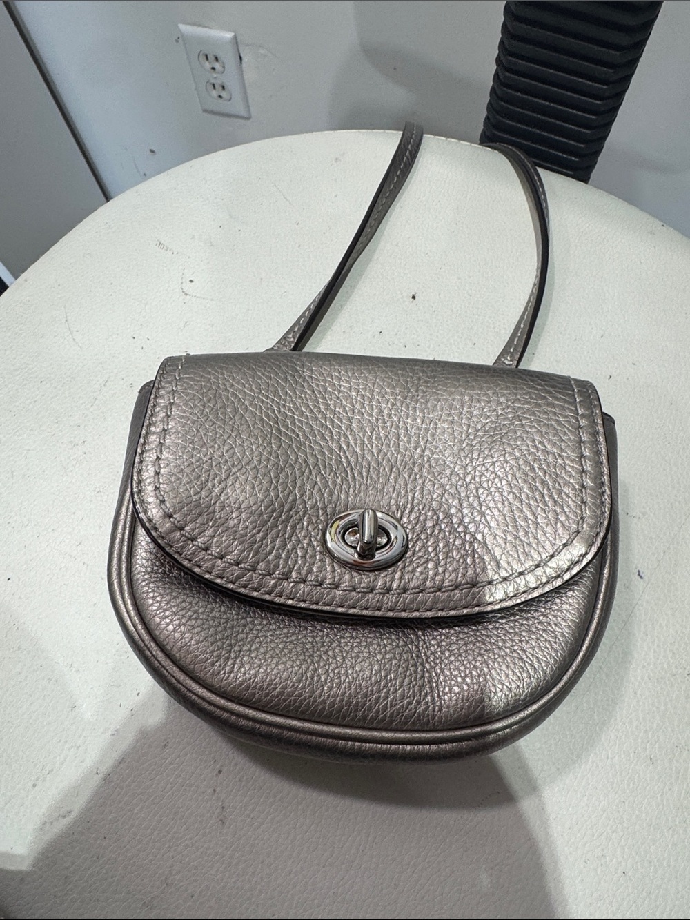 Metallic Gunmetal Pebbled Leather Crossbody Bag